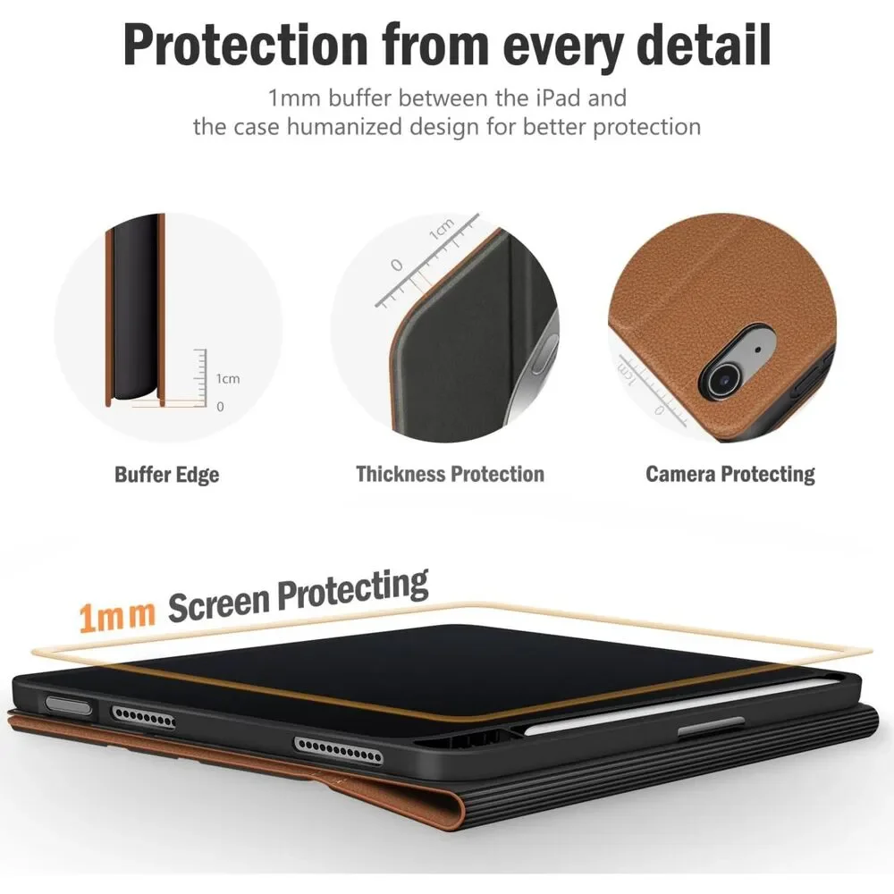 Antbox Leather Case for iPad 11th Gen 10th Gen | Built-in Pencil Holder (Tan)